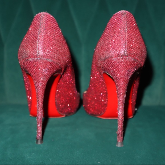 Christian Louboutin Shoes Pink Coralta Mia 100mm Glitter Studded Heart Point-toe - Picture 6 of 12